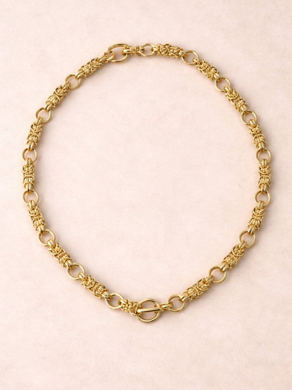 Italian Byzantine Link Chain Necklace 18K GP Gold Plated Toggle 27" - Picture 2 of 7
